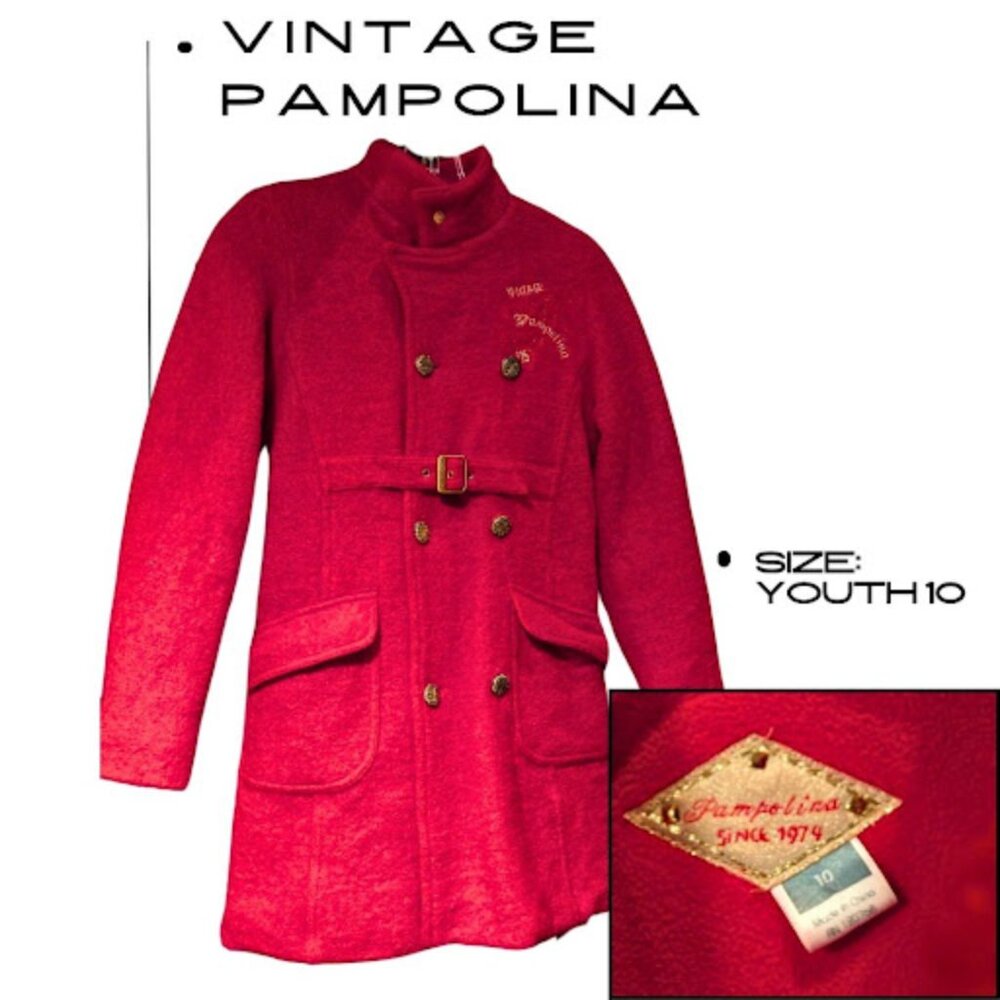Vintage Pampolina Children's Coat Red Wool Blend - Size Youth 10